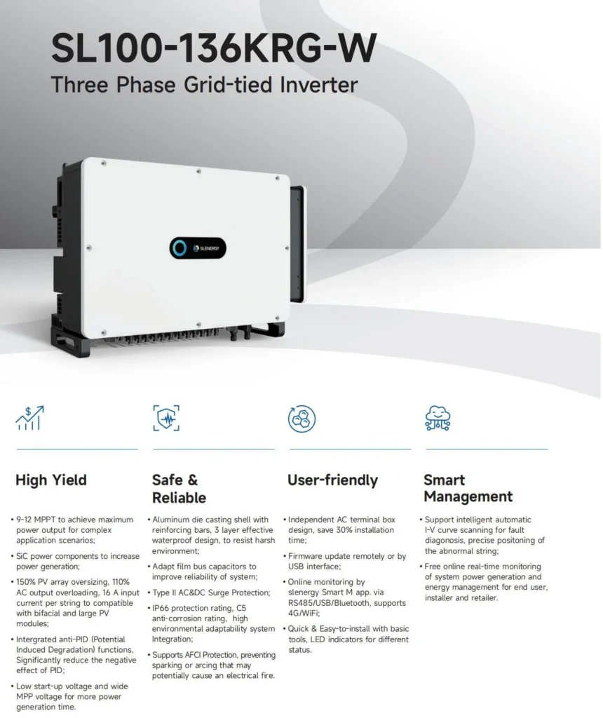 SL100-136KRG-W three phase grid tied solar inverter catalogue poster