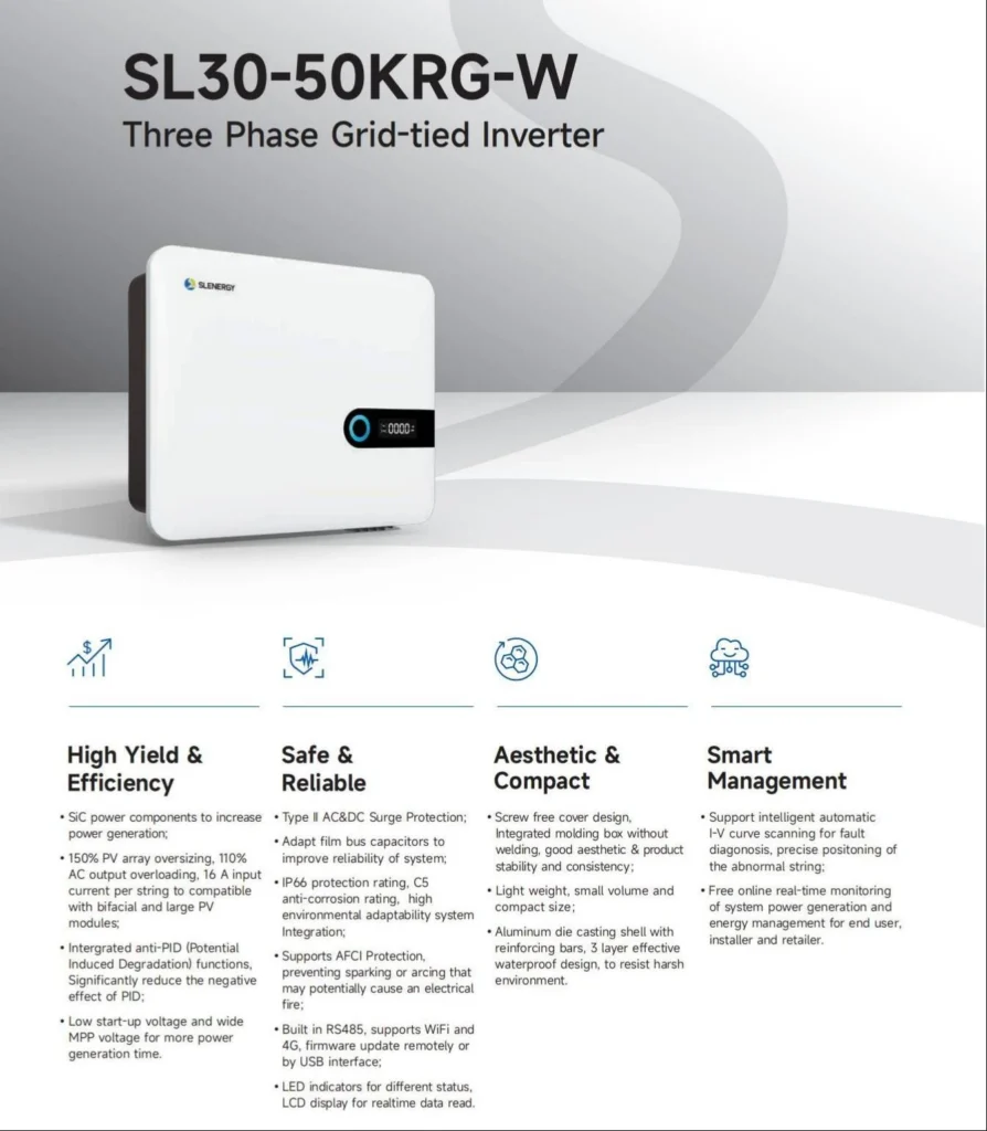 SL30-50KRG-W three phase on grid solar inverter product poster