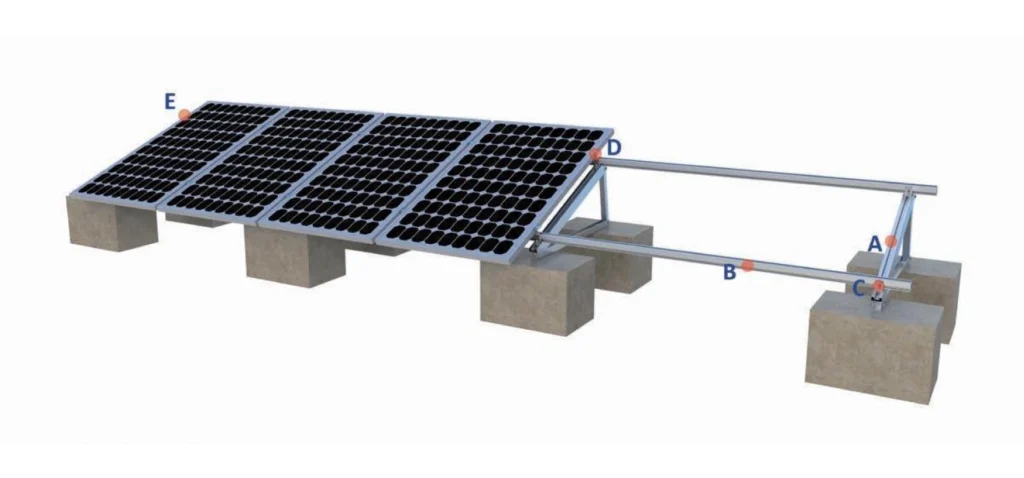 Ballast type solar panel mounting bracket render for flat concrete rooftop pv project