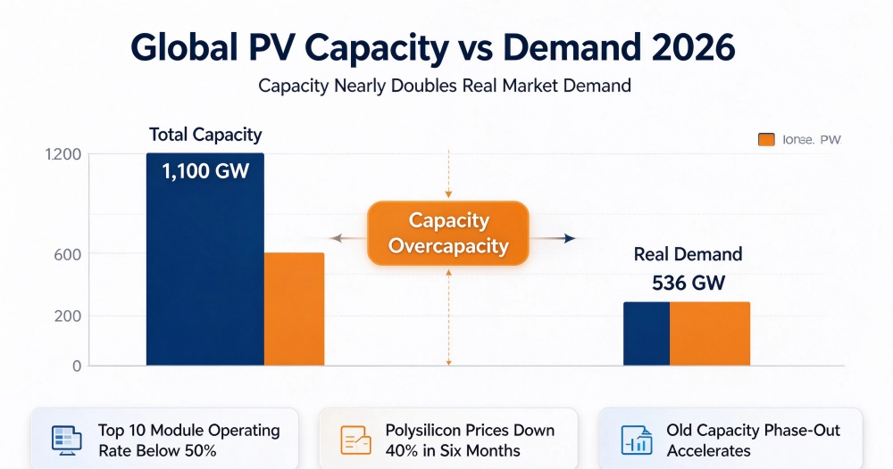 2026 global photovoltaic capacity vs demand chart, solar component oversupply