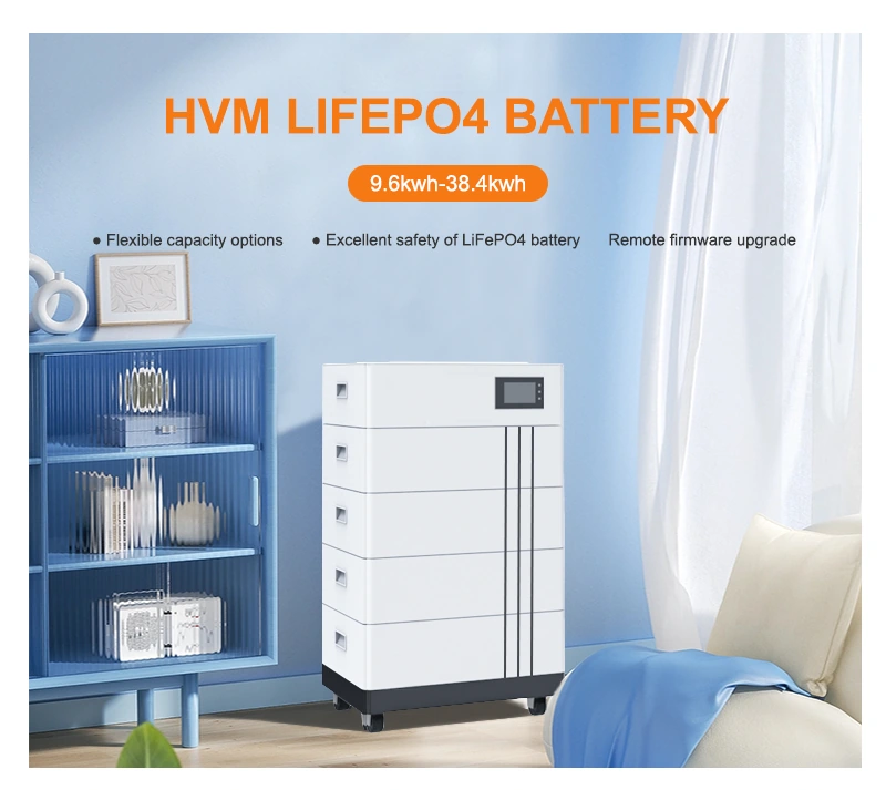 HVM stackable LiFePO4 battery 9.6kWh to 38.4kWh, high voltage modular home energy storage battery for solar PV system