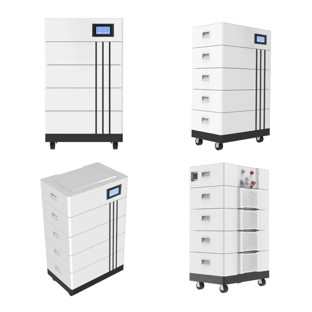 HVM stackable LiFePO4 battery multi-angle render, high voltage modular energy storage battery for home solar backup power