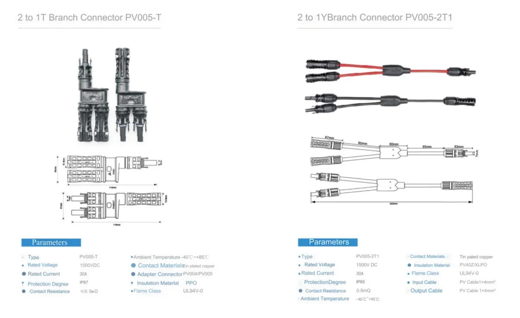 2 to 1 solar pv branch connector catalog, pv parallel connection wiring diagram