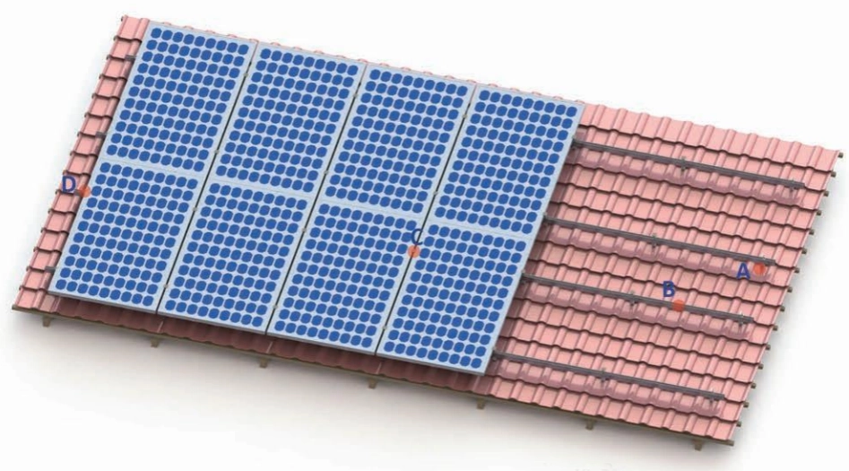 Pitched tile roof solar panel mounting bracket, solar racking system for tiled sloped rooftop installation