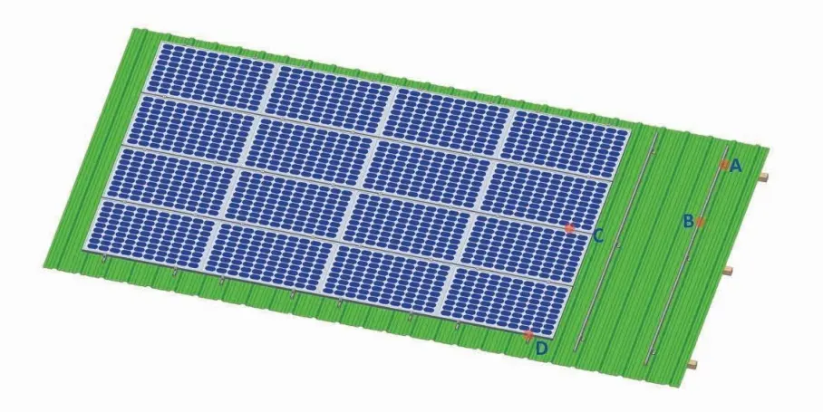 Pitched tin roof solar mounting layout drawing, solar panel racking on metal roof