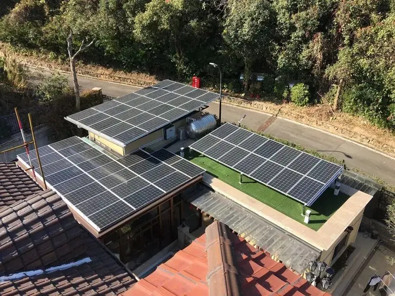 Residential rooftop solar PV system installed on house roof, mono solar panel array