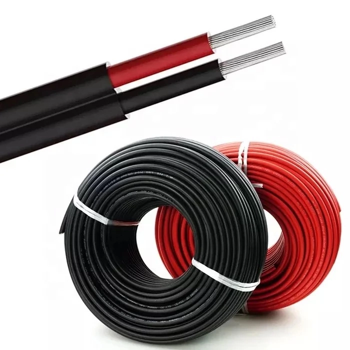 Red and black PV solar cable rolls, tinned copper conductor for photovoltaic system