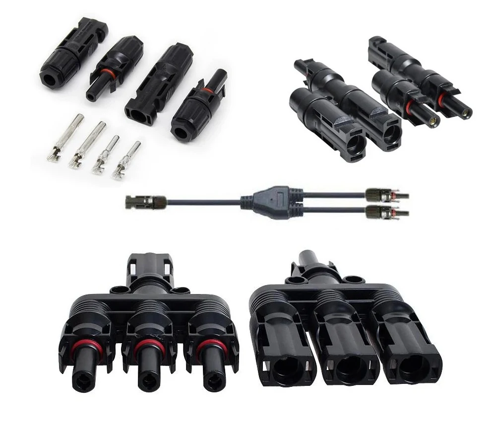 Solar PV connector set, straight pv connector, 2 in 1 and 3 in 1 Y branch pv connectors for solar panel wiring