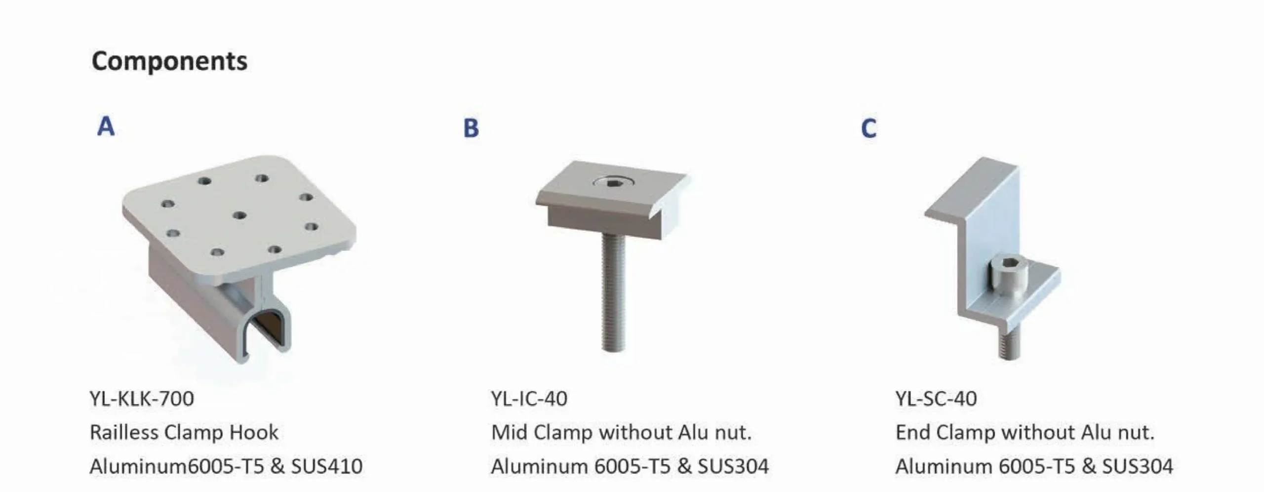 Standing seam roof solar mounting components, PV clamp parts for metal standing seam roof