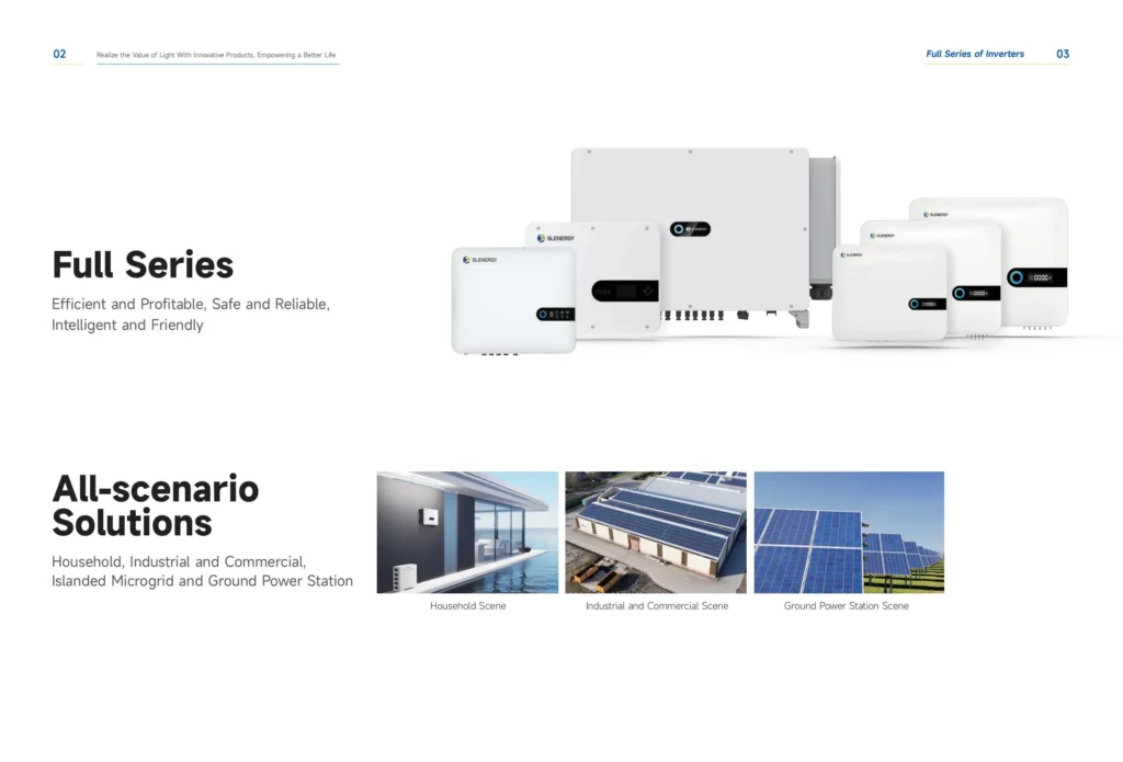 Three phase on grid solar inverter full series brochure, all scenario solar solutions
